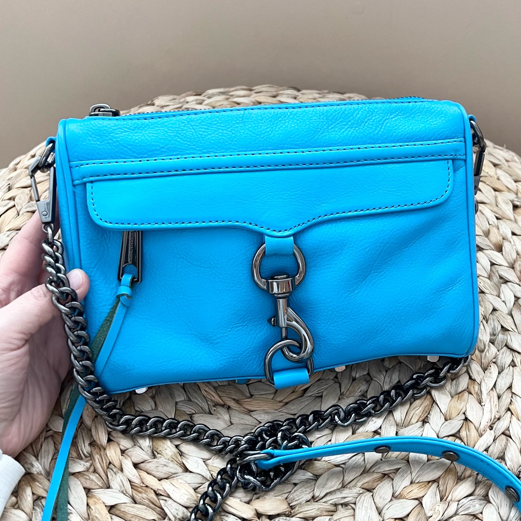 Rebecca Minkoff Blue Leather Mini Mac Tassel Fringe Chain Strap Crossbody Bag